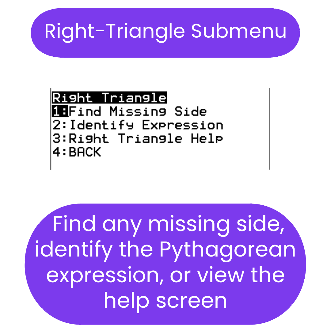 Menu for right triangle calculations with options on a white background