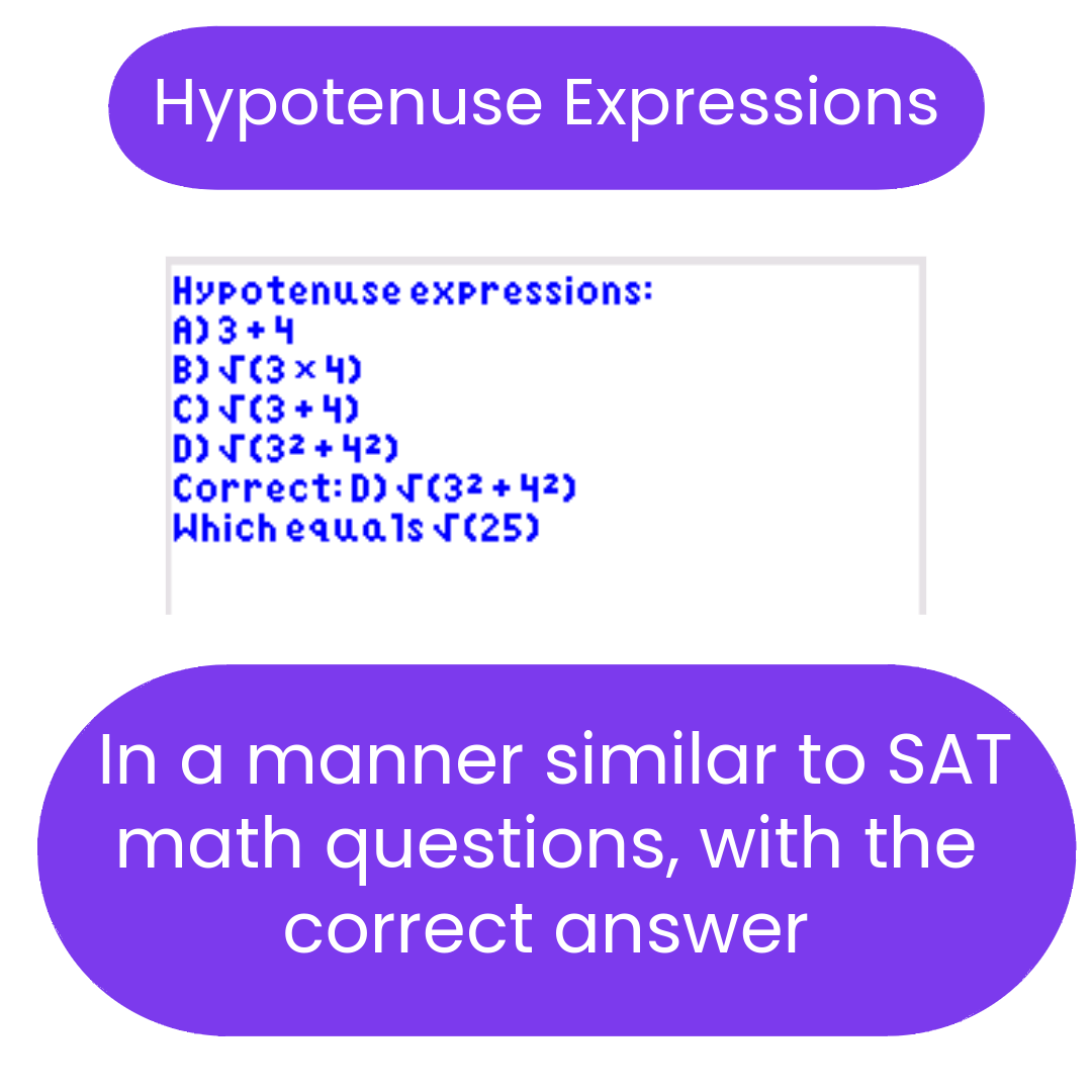 Math problem related to hypotenuse expressions with a correct answer highlighted.