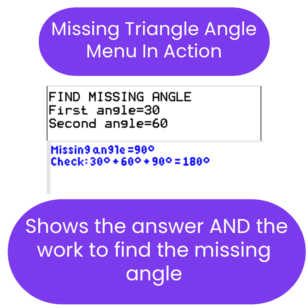 Diagram showing a missing triangle angle problem with calculations and answers.